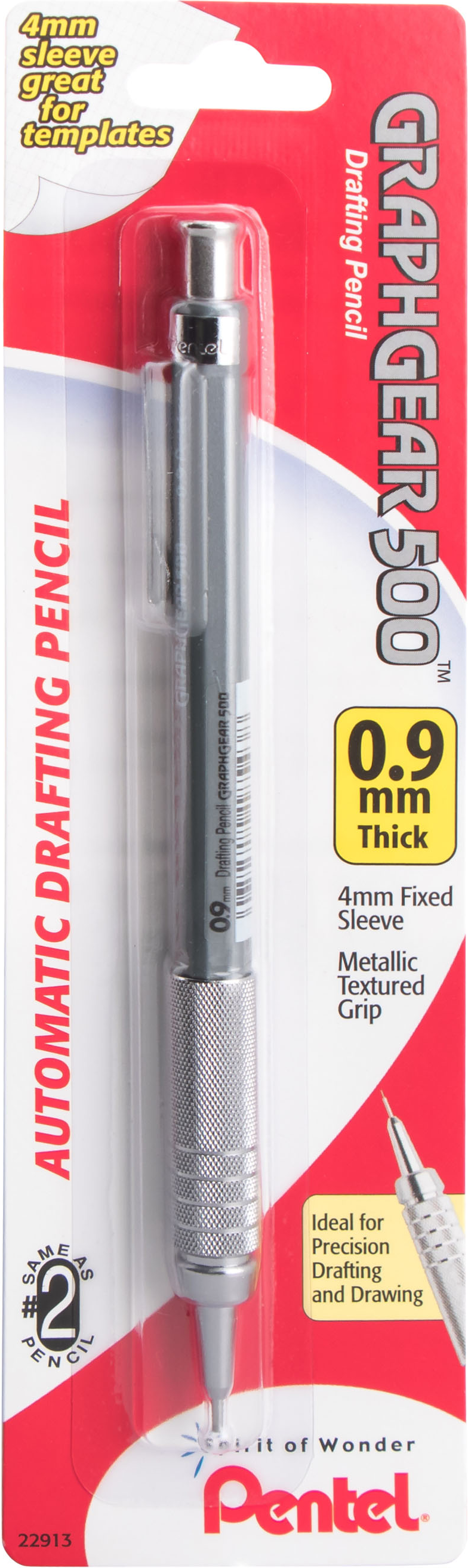 MECHANICAL PENCIL GRAPH 500 GRAY .9MM CARDED