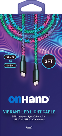 OnHand Vibrant LED Light Charge & Sync Cable, - ONLINE ONLY