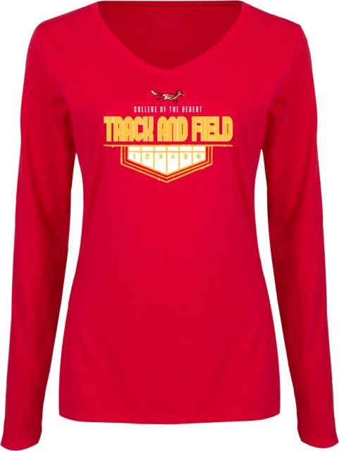 College of the Desert Womens Long Sleeve V Neck Tee College of the Desert Roadrunners Track and Field Design - ONLINE ONLY