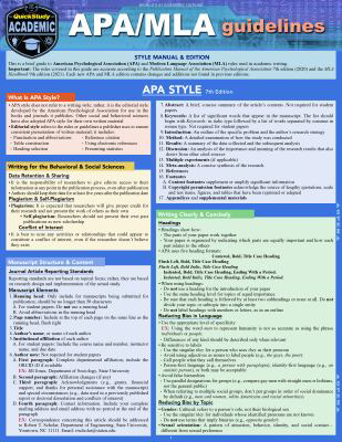 Apa/MLA Guidelines - 7th/9th Editions Style Reference for Writing : A Quickstudy Laminated Guide, by Kaitlyn McNamee