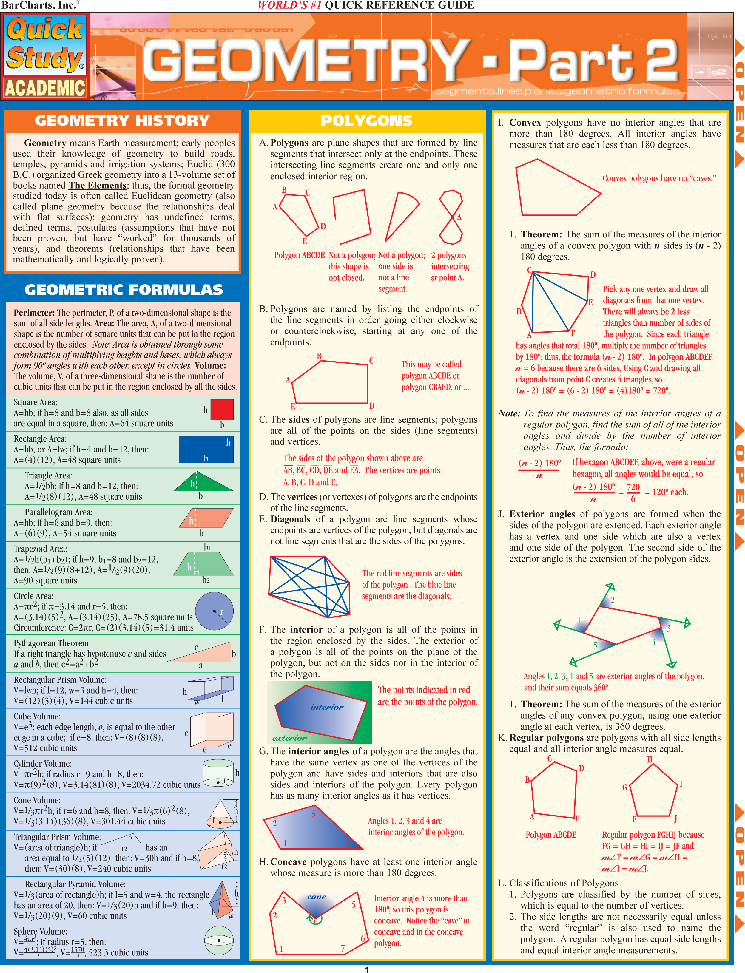 Geometry: Part 2 Laminate Reference Chart : Segments, Lines, Planes, Geometric Formulas