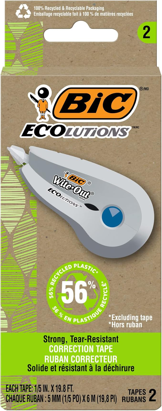 CORRECTION TAPE ECO WHT 2PK