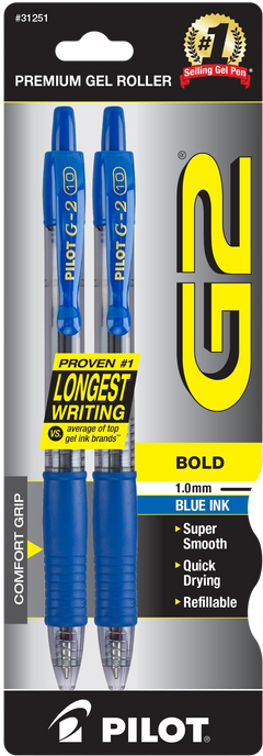 G2-1 GEL INK BLUE BOLD 2-PK