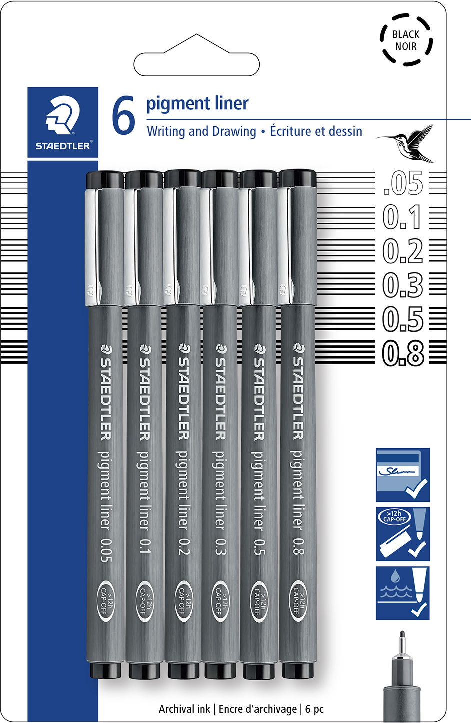 PIGMENT LINERS BLACK 6CT